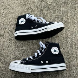 big kids black platform converse